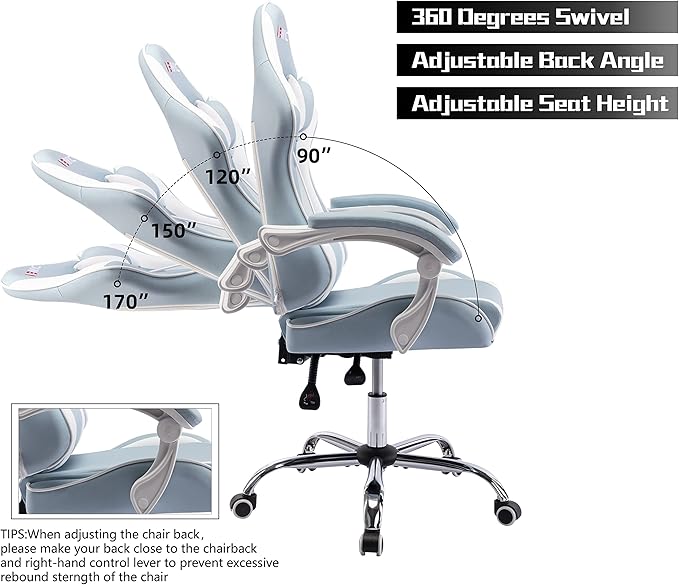 ALEAVIC Gaming Chair for Adults High Back Ergonomic Computer Gaming Chair with Headrest and Lumbar Support Blue