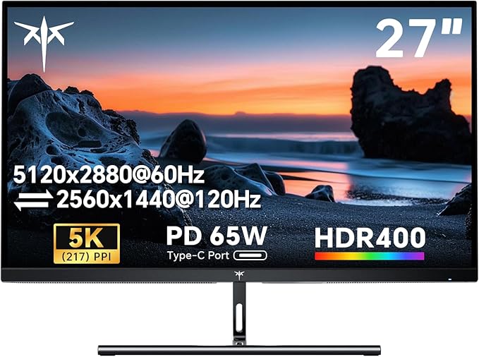 KTC 27 Inch 5K Monitor 5120 x 2880 5K2K Monitor with 65W Type-C Port Dual Mode Computer Monitors Compatible with Mac mini IPS Panel HDR 400 217 PPI 135% sRGB Tilt H27P3 (Renewed)