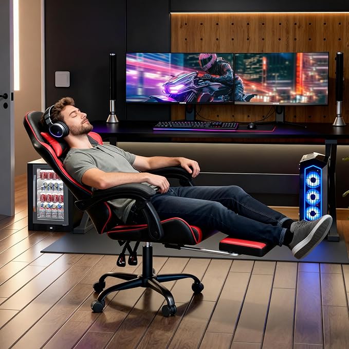 Magshion Gaming Chair for Adults Ergonomic Computer Chair with Linkage Armrests Height Adjustable Gamer Chair with Footrest and Headrest for Home Office 350 Lbs Capacity Red