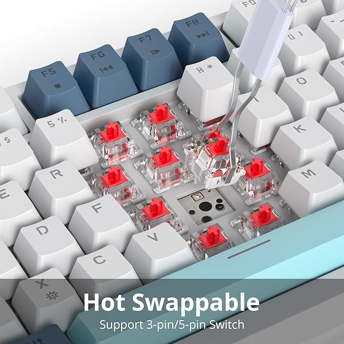 75% Wired Creamy Keyboard Hot Swappable Mechanical Gaming Keyboard with Gasket Mounted RGB Backlit Red Switch Knob Control for Win Pc Laptop(82White)