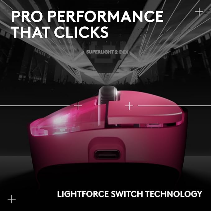 Logitech G PRO X Superlight 2 Wireless Gaming Mouse 60g Pro-Grade with 5 Programmable Buttons 44k DPI Sensor 8kHz Report Rate USB-C Charging for PC/Mac - Magenta