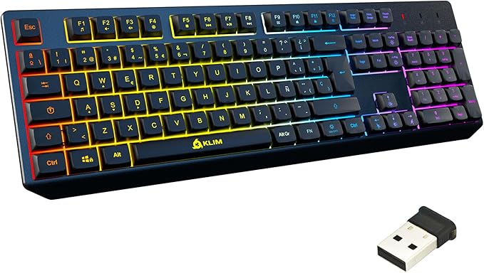 KLIM Chroma Wireless Spanish (España) Keyboard RGB Backlit Wireless Keyboard Rechargeable Battery Quiet Water-Resistant Plug &amp Play for PC Mac PS4/PS5