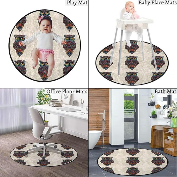 Multicolor Office Chair Mat Round Floor Mat for Home Non Slip Multi-Purpose Desk Chair Mat Rug for Hardwood Tile Floor Carpets Oriental Pattern on Geometric Colorful Diameter 39.4 in