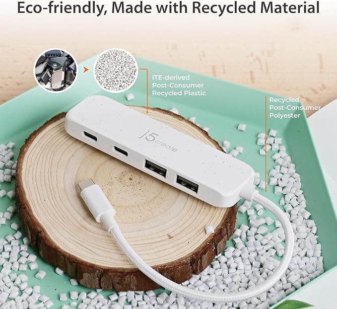 j5create 4-in-1 USB-C to 4-Port Type-A &amp Type-C Hub(Eco-Friendly) 10 Gbps USB-A x 2 &amp 10 Gbps USB-C x 2 Compatible with MacBook Pro MacBook Air iPad Mac mini Cyan/Blue (JCH342EC)