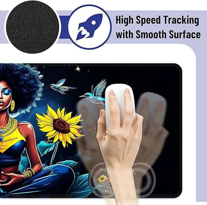 Large Mouse Pad and Keyboard Wrist Rest Desk Pad for Keyboard and Mouse 4-in-1 Large Gaming Mouse Pad with Wrist Support Desk Mat for Home Office Study GameGirl Sunflowers Hummingbirds