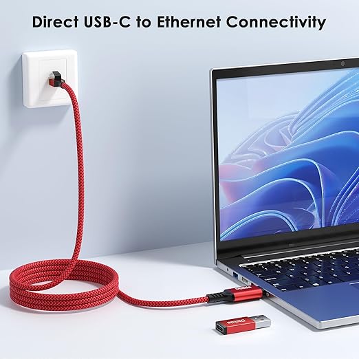 USB C to Ethernet Cable 25 FT - 2 in 1 USB A/C to RJ45 Cable 1Gbps Braided Ethernet to USB C Cable Type C to RJ45 Ethernet for Thunderbolt 4/5 MacBook Pro/Air iPhone 16/17 XPS Galaxy S24
