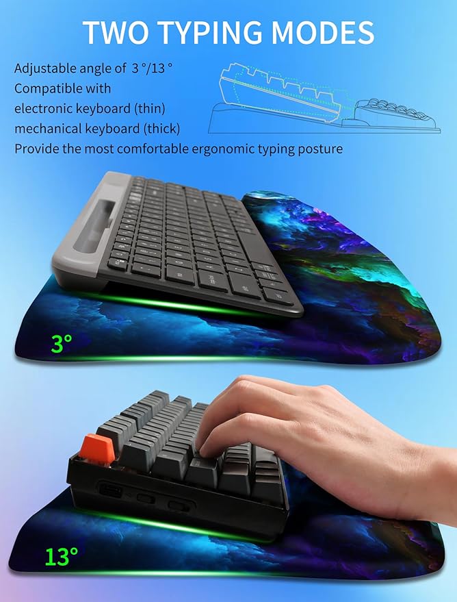 Ergonomic Wave Wrist Rest with Keyboard Stand Cushioned Palm Rest Comfortable Integrated Memory Foam for Natural Typing and Relieve Wrist Pain Nebula