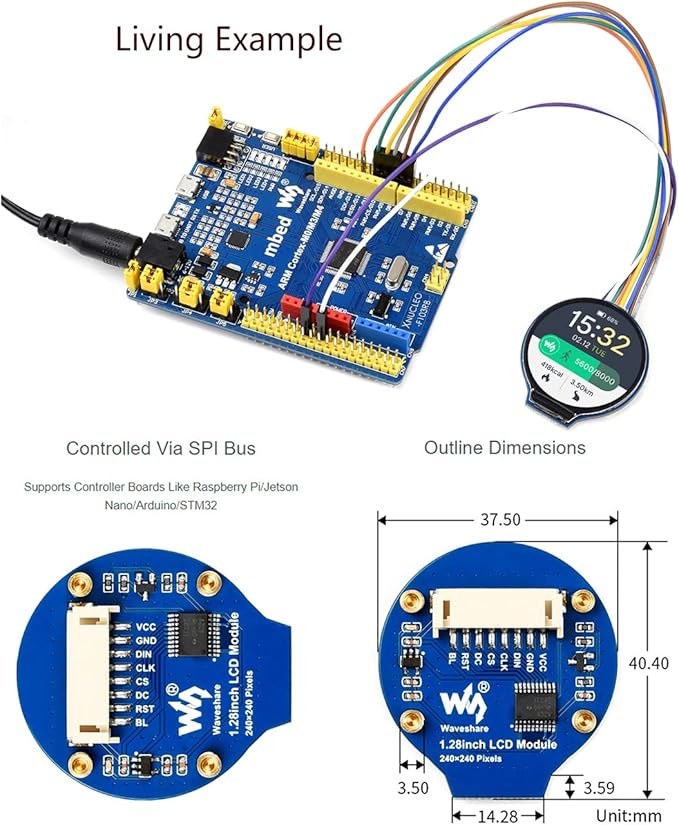 1.28inch Round LCD IPS Module 240x240 Resolution 65K RGB Colors SPI Interface for Arduino/Raspberry Pi/Jetson Nano/STM32