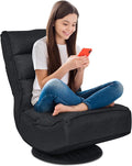 Rainfally 360-Degree Swivel Floor Sofa Chair Folding Gaming Chair w/ 5-Position Adjustable Backrest &amp Comfortable Sponge Padded Lazy Sofa Lounge Chair for Reading TV Watching or Gaming (Black)
