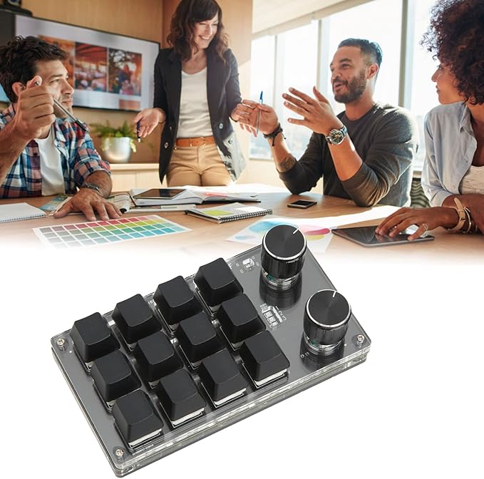 Qqmora One Handed Mechanical Gaming Keypad Green Shaft Shortcut Programmable Keyboard 12 Keys 2 Knobs for OfficeConsole