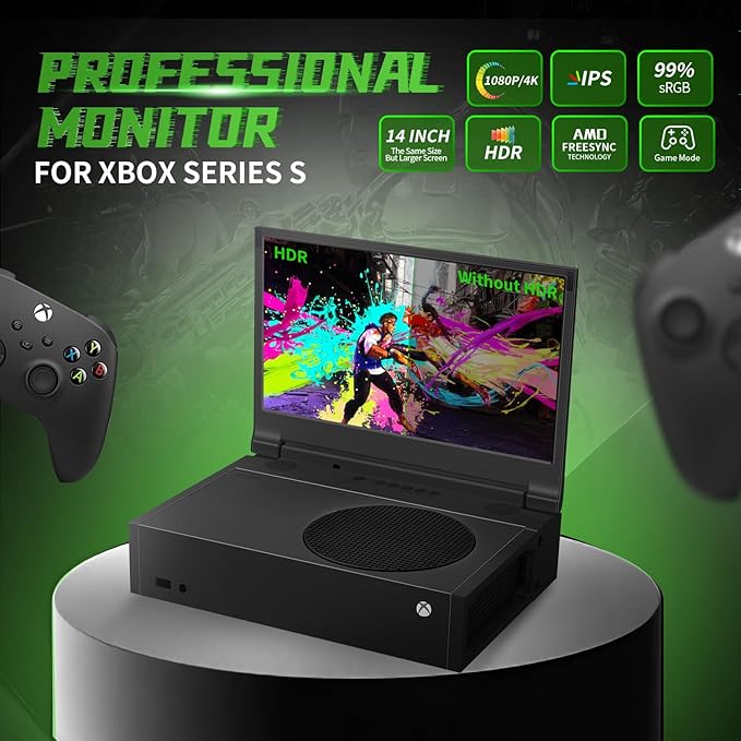 G-STORY 14‘’ Portable Monitor for Xbox Series S – 1TB SSD Black 1080P Portable Gaming Monitor IPS Screen for Xbox Series S（not Included） with Two HDMI HDR Freesync Game Mode Travel Display