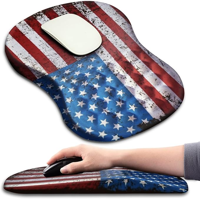Hokafenle Ergonomic Mouse Pad Wrist Support with Massage Design Wrist Rest Pain Relief Mousepad with Memory Foam&ampNon-Slip PU Base Mouse Pads for Wireless Mouse &amp Desk (12x8 inchUSA Flag)