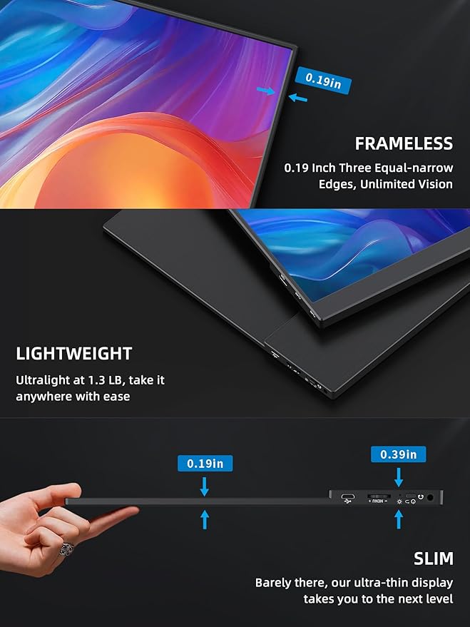 Portable Monitor 15.6 1080p IPS Touchscreen Portable Monitor Mini HDMI/USB C Dual Speakers with Cover for Switch PS4/5 Laptop Phone