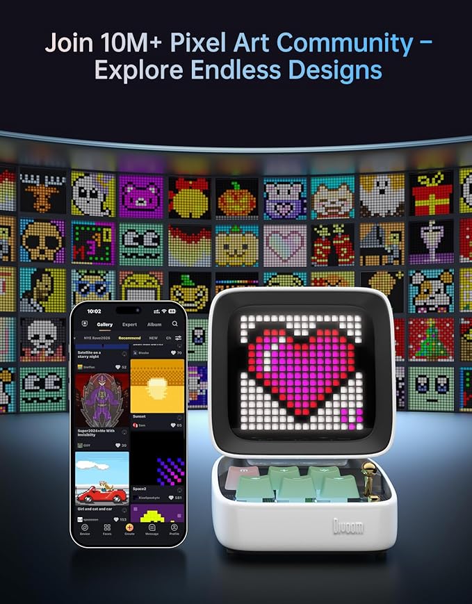 Divoom Ditoo Pro Retro Pixel Art Game Bluetooth Speaker with 16X16 LED App Controlled Front Screen (White)