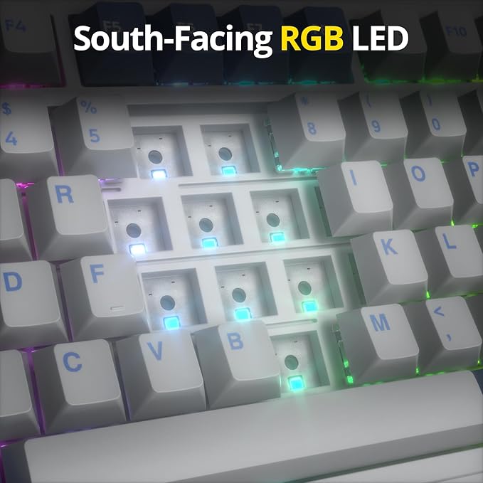 surmen M75 75% Wireless Creamy Keyboard with Gasket Pre-lubed Triple Mode Bluetooth Mechanical Gaming Keyboard BT5.0/2.4Ghz/USB with Sound Absorbing Pads Hot-Swap(Starlight White)