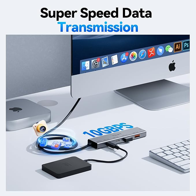 USB C HUB 10Gbps TSUPY USB HUB with 4K 60Hz HDMI 3* USB 3.2 A Ports 100W Power Delivery USB Port Multi USB C Splitter Adapter HUB for MacBook Air/Pro iPad Air/Pro iMac TabletPhone