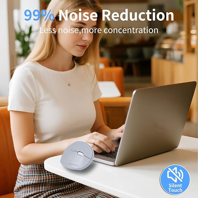 Wireless Silent Ergonomic Vertical Mouse - Dual Mode 2.4G/Bluetooth Rechargeable Type C Pain Relief for Office and Home Use Compatible with Laptop &amp PC (Blule)