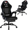 Vedio Gaming Chair with Footrest Lumbar Support for Home Office High Back Recliner Height Adjustable Ergonomic Comfy Leather Computer Desk ChairBlack