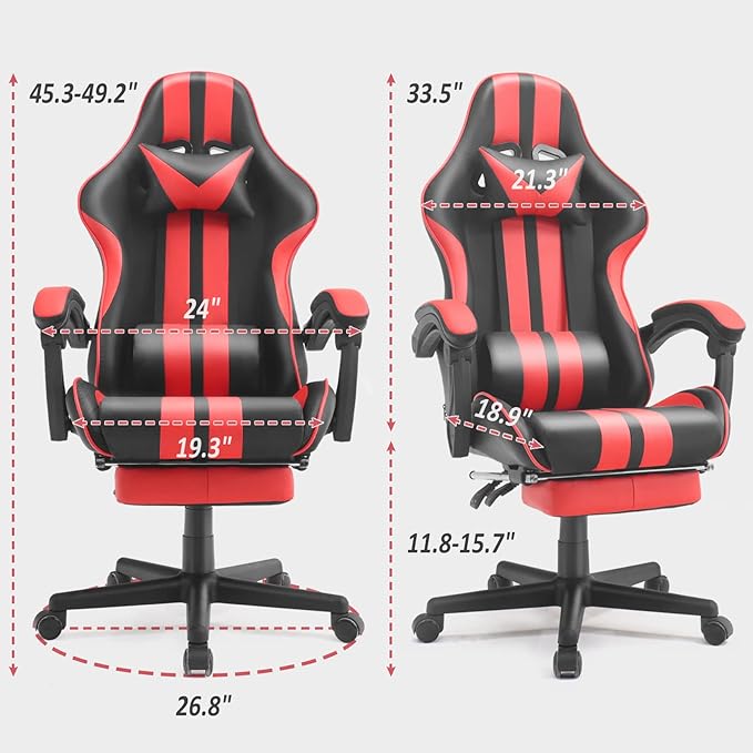 Ferghana Gaming Chairs Red with FootrestErgonomic Racing Style PC Game Computer Chair with Headrest Lumbar Support Adjustable Recliner PU Leather Video Computer Chair(Red)