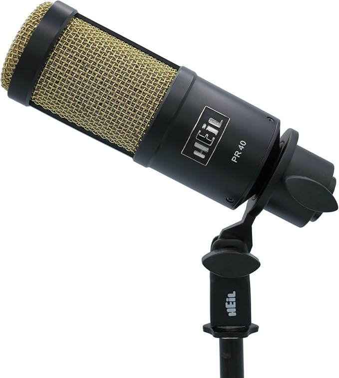 Heil PR 40 Dynamic Microphone for Streaming Podcast Recording and Broadcast XLR Microphone for Live Music Wide Frequency Response Smooth Sound Superior Rear Noise Rejection - Black &amp Gold