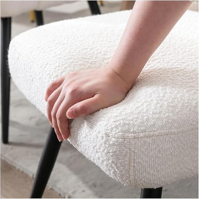 Adjustable Office Computer Chair with Armrest 1pcs White Faux Sherpa Upholstered No Armrests Dining Chairs with Metal Legs