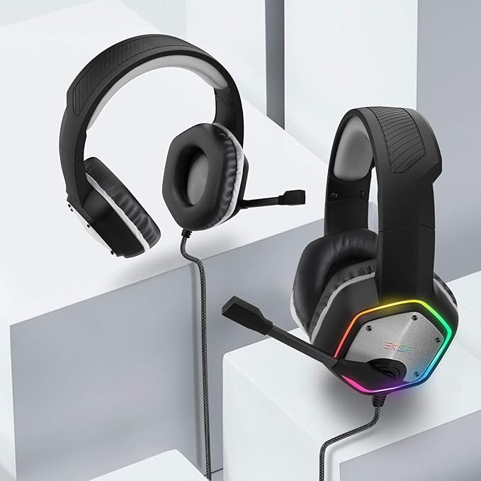 EKSA E1000 USB Gaming Headset for PC Computer Headphones with Microphone/Mic Noise Cancelling 7.1 Surround Sound RGB Light - Wired Headphones for PS4 PS5 Console Laptop Call Center