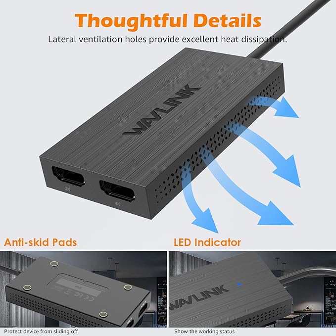 WAVLINK USB 3.0 or USB C to HDMI Adapter HDMI Splitter for Dual Monitors Universal Video Graphics for Thunderbolt 3/4 USB 4 Windows Mac OS
