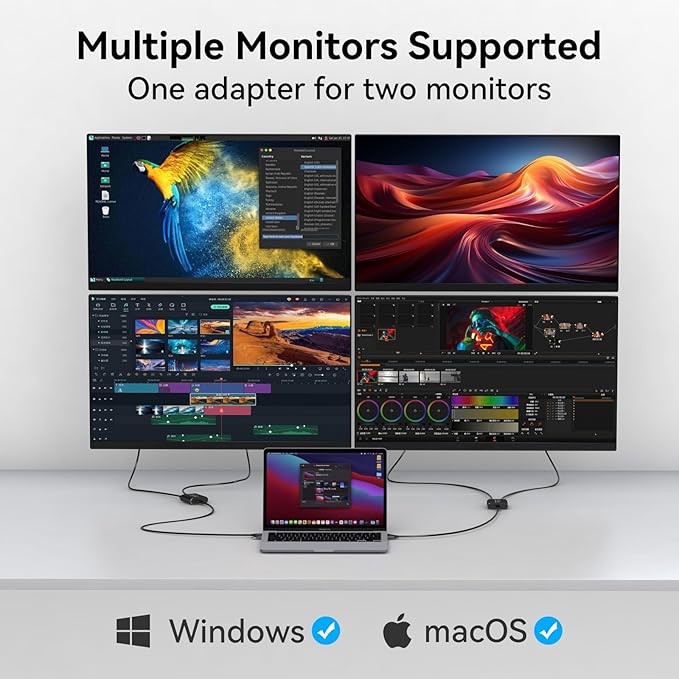 HDMI Splitter Extended Display for Dual Monitor USB A &amp C to 2 hdmi Adapter 1 in 2 Out for Laptop Mac Triple Set Support MST &amp SST Modes 4K@30Hz Out 1 1080p Out 2
