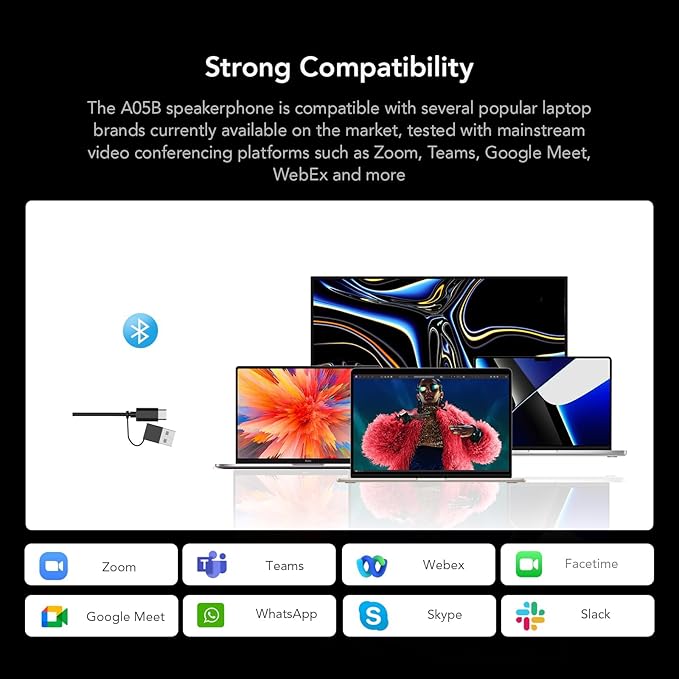 NUROUM A05B(2nd Gen) Bluetooth Conference Speaker and Microphone Portable Wireless Speakerphone with Noise Canceling Mic 16ft Voice Picked Up Computer Speakers for Desktop PC/Laptop/Business Trips