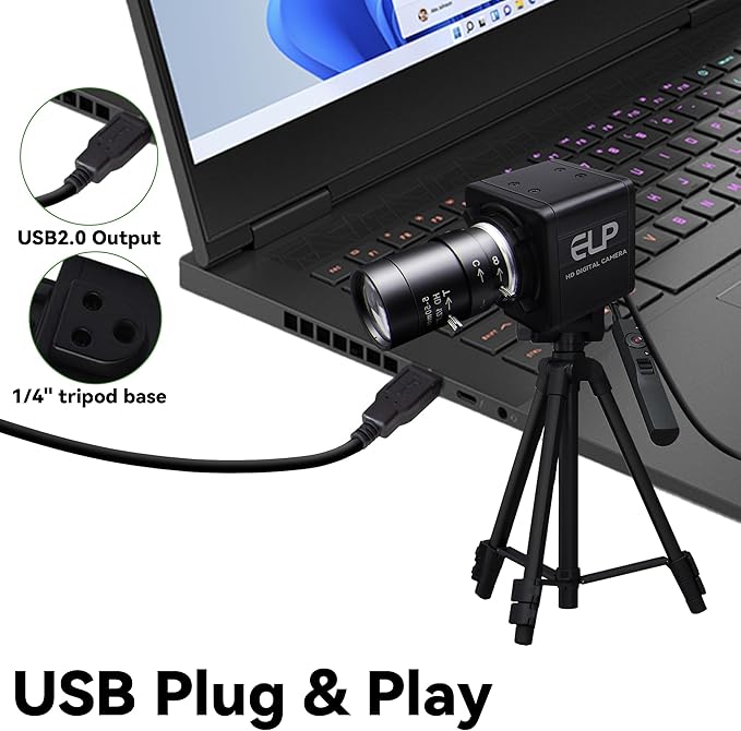 MMlove USB Camera 5MP HD Webcam 5-50mm Manual 10X Varifocus Zoom Lens Lightburn Camera with CMOS OV5640 Sensor for Skype/Zoom/FaceTime/HangoutsPC/Laptop/Raspberry Pi Free Driver UVC