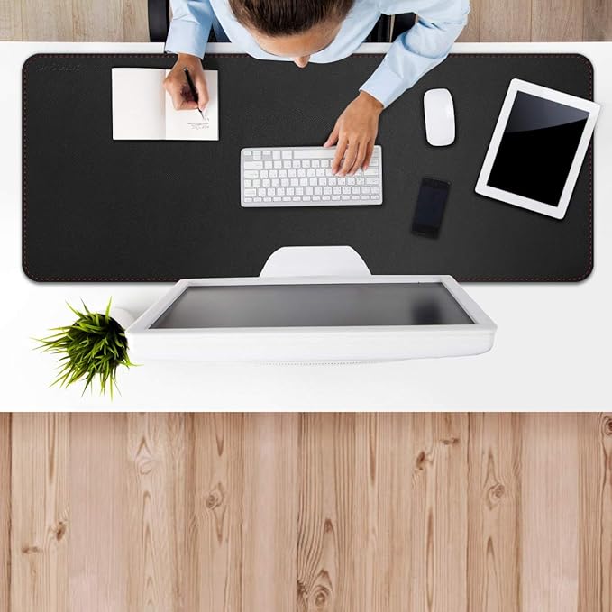 ZORESYN XXL Desk Mat - 43.3x19.7 PU Leather Desk Pad for Office &amp Home Waterproof and Durable Desk Protector for Keyboard and Mouse (Black)