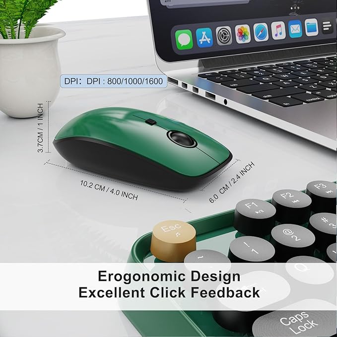 FOPETT Wireless Keyboard and Mouse Combo 104 Keys Full-Sized 2.4 GHz Round Keycap Colorful Keyboards USB Receiver Plug and Play for Windows Mac PC Laptop Desktop (Black Green)