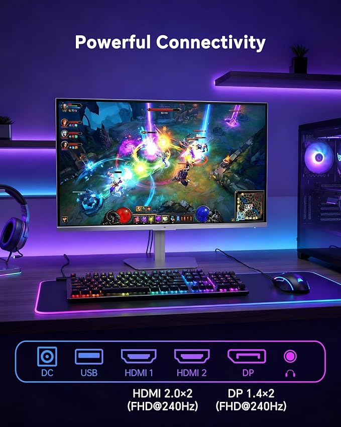 KTC 24 Inch 240Hz Gaming Monitor1080P PC Computer Monitor with Fast IPS Panel HDR 400 Adaptive Sync 1ms(MPRT) 116% sRGB HDMI Display Port Eye Care VESA Mount White H24F7