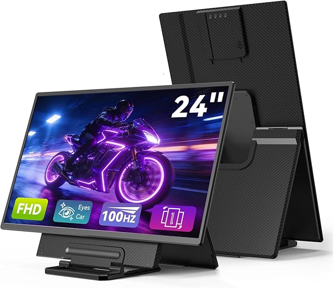 Large Portable Monitor 24 inch - 1080P FHD 100Hz Travel Monitor 125% sRGB IPS Laptop Screen Extender VESA Compatible Height Adjustable Detachable Stand with USB-C HDMI for Work Gaming Office Home