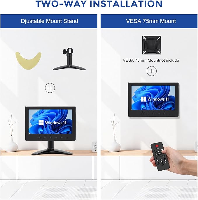 OSCY 7 Inch Small Monitor Mini HDMI Monitor 1024x600 Support HDMI VGA AV BNC Inputs Built in Dual Speaker and Remote Contro Tiny for PC/Mac/TV/Raspi/Camera/Gaming/CCTV