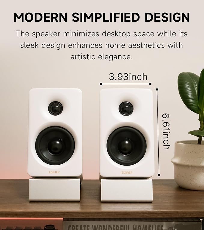 Edifier M60 Multimedia Speaker Bluetooth 5.3 66W RMS Hi-Res Audio &amp Hi-Res Wireless Audio LDAC3 Mid Bass &amp 1 Tweeter USB-C &amp Aux Inputs Compact Desktop Speaker - White (Renewed)