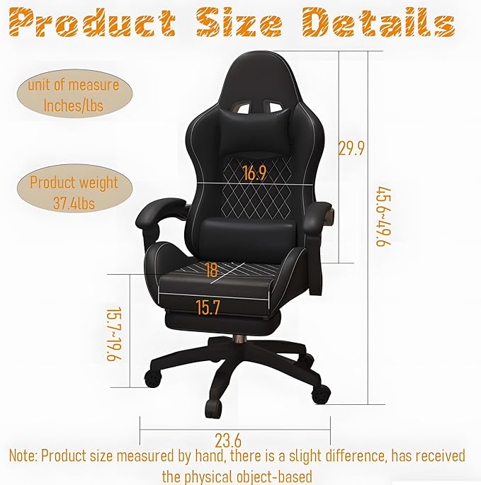 Gaming Chair with Footrest for AdultsErgonomic Computer Chair High Back Reclining Game Chair Pu Leather 350LBSHeight Adjustable Swivel Gamer Chair for GamingBlack