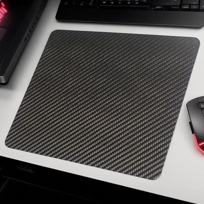 Multipurpose Carbon Fiber Mouse Pad - Hard Thin and Lightweight for Office Gaming and Daily Computer Use on Desk or Lap (3k Twill Medium)