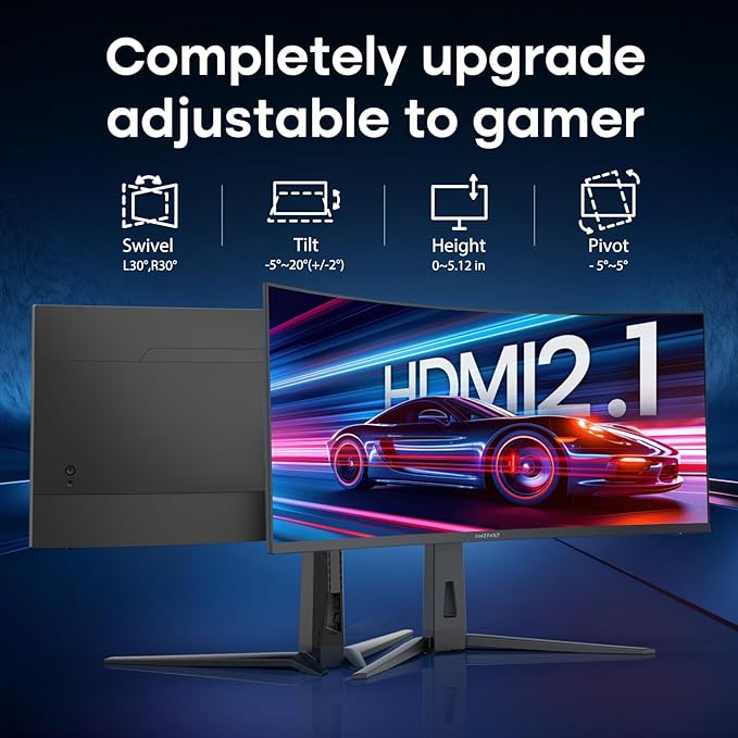 Amzfast 34 Inch UltraWide Curved Monitor 200Hz UWQHD 3440x1440 Gaming Monitor 1ms G-SYNC Compatible 1500R PIP/PBP 131% sRGB Tilt/Swivel/Height AdjustableTÜV Rheinland HDMI 2.1 x 2 &amp DP 1.4