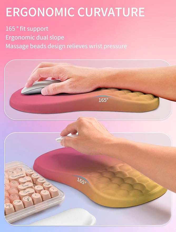 Hokafenle 2in1 Combination Wave Keyboard Wrist Rest and Ergonomic Curvature Mouse Pad Wrist Support for Relieve Wrist Pain Filled with Soft Cushion Memory Foam Sunset Glow