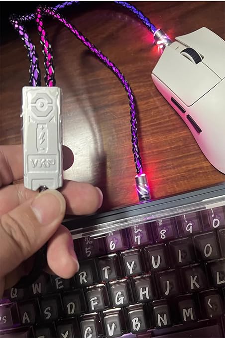 2-IN-1 USB C Dual 8K Mechanical Keyboard Magnetic Axis Cable  6mm Thick Braided RGB Flash Cable No Interruption Metal Plug for Mechanical Keyboards/Mice/Hubs USB-C to USB-A1.5Meter (Silvery)