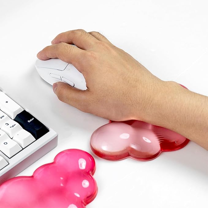 Ergonomic Cloud Silicone Gel Keyboard and Mouse Wrist Rest Set – Clear Wrist Rest for Computer Keyboard 60%/68%/75% Comfort &amp Support for Typing and Gaming (White Pink)