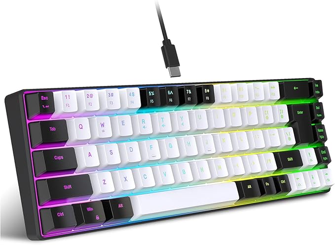 Membrane Gaming Keyboard with 68 Keys Contrast Color Mechanical Feel for Entertainment and Working with USB Connection System (Black and White)