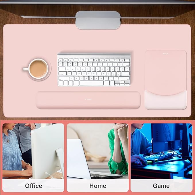 MOSISO Keyboard Mouse Pad Set Large Gaming Mouse Pad&ampRectangular Keyboard Wrist Rest&ampMousepad with Wrist Rest&ampCoaster Ergonomic Non-Slip&ampEasy Typing Pad with Curved Silicone Lining