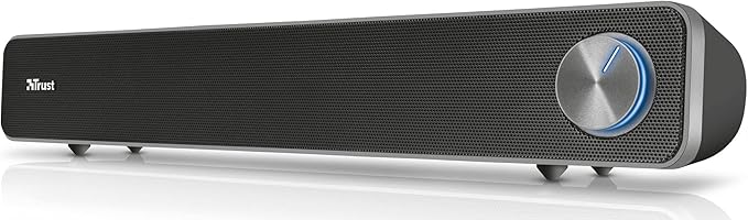 Trust Arys PC Soundbar Speaker for Computer and Laptop 12 W USB Sound System Metal Grill Illuminated Volume Control Speaker Bar for PC Laptop Mac - Black
