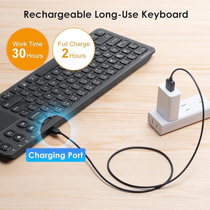 SANWA Multi Device Bluetooth Keyboard with Touchpad Rechargeable Keypad with Trackpad for Laptop Desktop Computer PC iPad/iPhone Tablet Compatible with MacBook Windows Android iOS Black