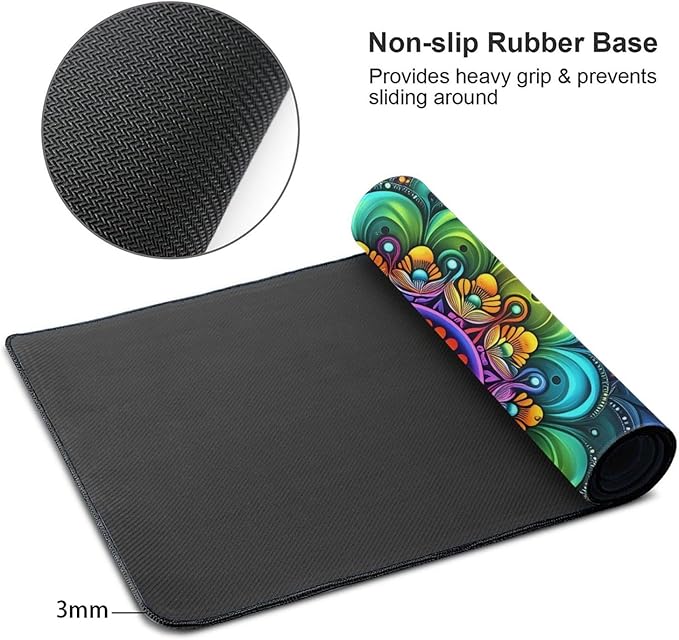 Boho Flower Desk Cover MatExtended Large Mouse PadComputer Laptop Mat Desk Decor for Office Game Home 30x16 Inch