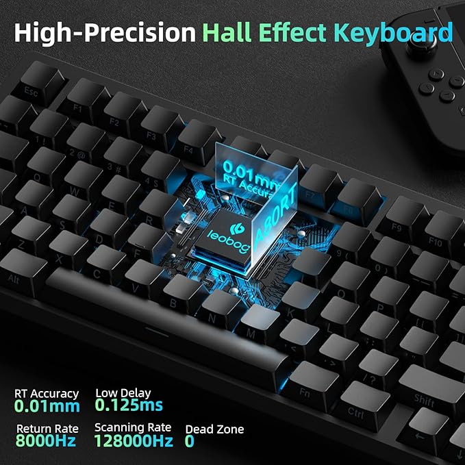 LEOBOG A80 RT Hall Effect Gaming Keyboard Wired Rapid Trigger Magnetic Switch Keyboard with 0.01mm RT Adjustable Actuation 8000Hz Polling Rate RGB Backlit Mechanical Keyboard 75% for PC Gamer