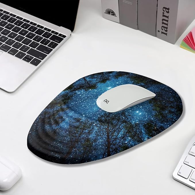 Mouse Pad Wrist Support Ergonomic Mouse Pad with Wrist Rest Memory Foam Massage Design &amp Non-Slip PU Base MousePads for Pain Relief Desk Office Home Blue Sky Tree