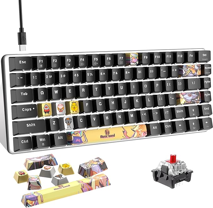 LexonElec Portable 80% Mechanical Gaming KeyboardHot-Swappable Compact 82 KeysWhite BacklitPBT KeycapsErgonomic Wired Office Keyboard for Windows Laptop PC Mac(Red SwitchBlack)